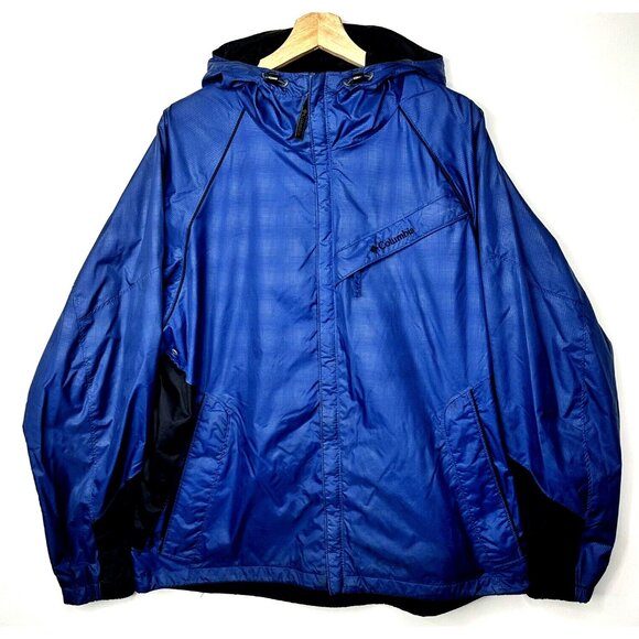 Columbia Mens Jacket Outdoor Hooded Windbreaker Full Zip Hiking Camp Blue Large - Picture 1 of 16
